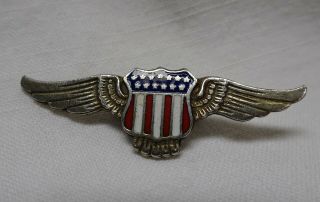 Wwii Us Army Air Corps Sweetheart Wing Pin Sterling Enamel Patriotic Shield