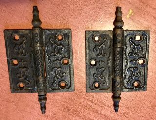 Antique Vintage Cast Iron Steeple Top Victorian 3 1/2 " X 3 1/2 " Hinges
