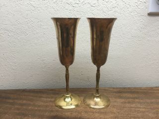 Vintage Gatco Solid Brass Made In India Wine Goblets Set /2 Wedding Gift Toast