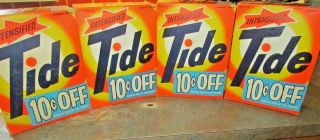 Vintage Tide Powder Laundry Detergent 4 - Full Boxes 3 Lbs 1 Oz Each Box 1960 