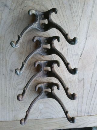 4 Antique Cast Iron Hall Tree Coat Hat Rack Hooks Salvaged