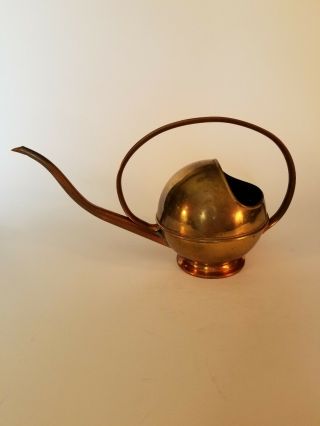 Vintage Copper And Brass Watering Can With Long Spout,  Decorative