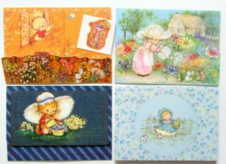 4 Vintage Postalettes Fold A Notes Mary Hamilton Watering Flowers By Window