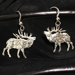 Whimsical Estate Sterling Silver Elk Moose Drop Dangle Earrings 1 3/8 " Long