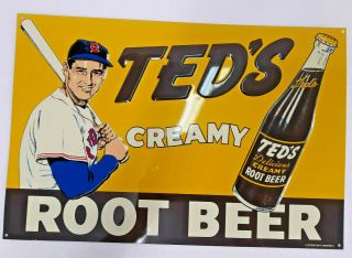 Ted Williams Photo & Stats,  Drink Moxie & Creamy Root Beer Metal Sign Set Of 3