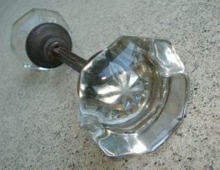Pair Antique Or Vintage Clear Glass Crystal Door Knob Set Old Smooth