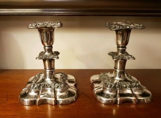 Pair Victorian Silver Plated On Copper Candlesticks