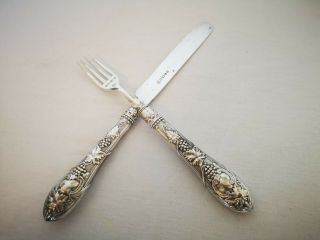 Victorian Solid Silver Christening Knife & Fork Art Noveau Handles