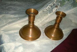 Vintage Copper Candlesticks With Wide Bases 6 Inch Tall
