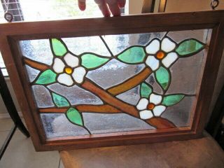 Vintage Stained Glass Window Panel Suncatcher With Wood Frame