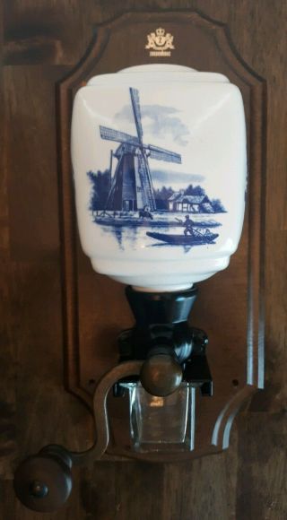 Vintage Zassenhaus Coffee Mill Grinder Made In Western Germany Blue Windmill