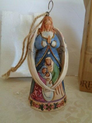 Jim Shore Heartwood Creek Angel With Wings Around Holy Family Ornament