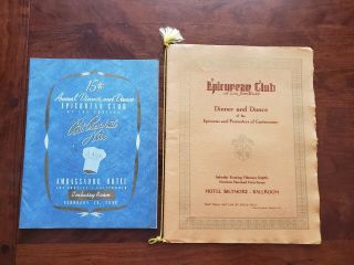 1947 & 1949 Epicurean Club Of Los Angeles Dinner & Dance Menus Ambassador Hotel