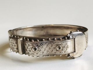 Antique Victorian Aesthetic Buckle Bangle,  Sterling