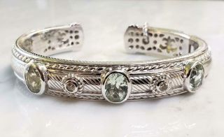 Judith Ripka Sterling Silver Champagne Diamonds & Aquamarine Bracelet 2 - H156