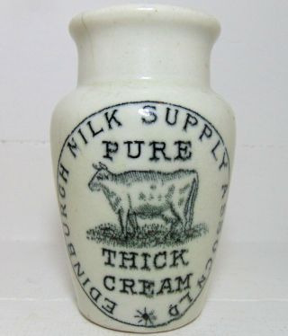 Edinburgh Milk Supply Assocn Pure Thick Cream Pot With Cow Pictorial C1900 