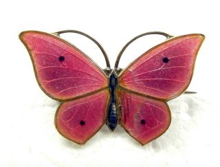Antique Edwardian Silver & Pink Enamel Butterfly Brooch Norwegian Marius Hammer