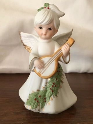 Lefton 1991 Vintage Christmas Angel Playing Instrument Holiday Figurine