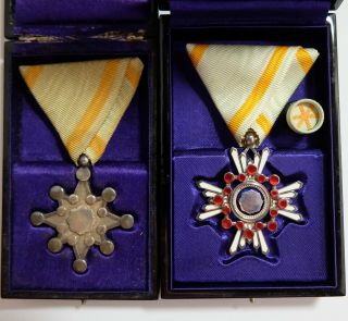 Japanese Order Of Sacred Treasure 6th & 8th Class Badge Japan Medal Silver