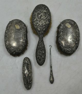 Antique 1890s Gorham Sterling Silver.  925 Vanity Set & Williamson Button Hook