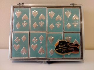 Vintage Guest Matches Jayne Roberts Italy Small Wax Turquoise Playing Card Suits