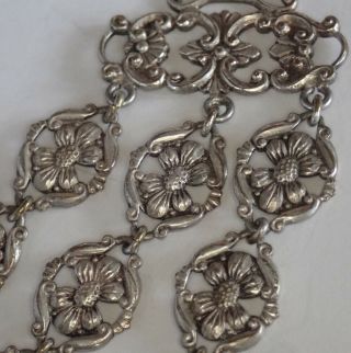 Antique Art Deco Germany Silver Plate Multi Chain Flower Necklace