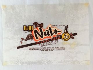 1930 - 40 B & W Nuts Peanut Chew 5 Cent Candy Bar Wrapper