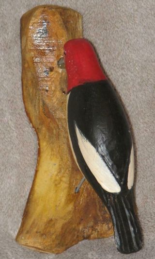 Red Headed Woodpecker Carved Jim Slack Pekin Il Bird Figure Wall Mount