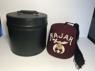 Shriners Fez Tall Hat Box,  D Turin Co With Rajah Fez With Tassel By Nizzardini.