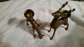 Vintage Set Of 2 Solid Brass Deer Buck And Doe Candle Holders