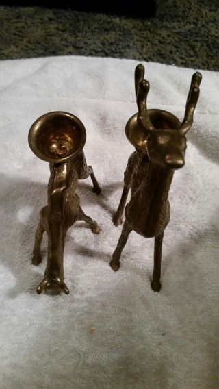 Vintage Set of 2 Solid Brass Deer Buck and Doe Candle Holders 3