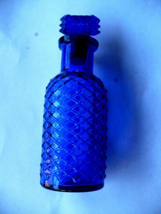 Cobalt Blue Quilted Poison With Stopper 3 3/4 Inch