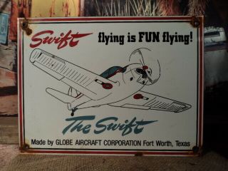 Old Vintage Swift Aircraft Airlines Airplane Porcelain Airport Aero Sign Texas