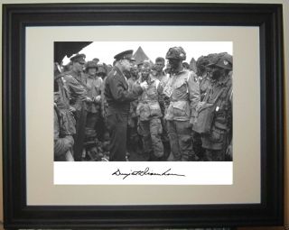 General Dwight Eisenhower Autograph D - Day World War 2 Wwii Framed Matted Photo