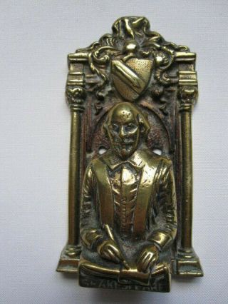 Antique / Vintage Brass Figural Door Knocker William Shakespeare