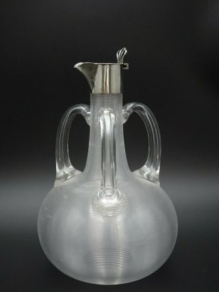 ANTIQUE THREE HANDLES THREADED GLASS DECANTER WITH STERLING TOP 2