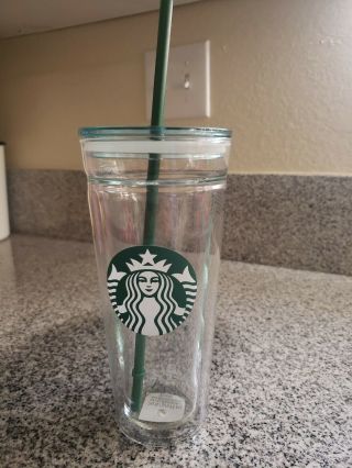 Starbucks Venti Clear Glass Double Wall Cold Cup Tumbler 20 Oz,  Rare