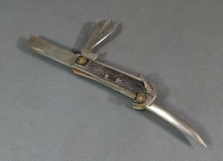 WWII British Army Soldier ' s Officer Folding Knife Spike Multi Tool Horn Grips 3