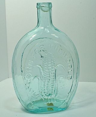 Aqua Baltimore Corn For The World Blown Glass Flask Quart