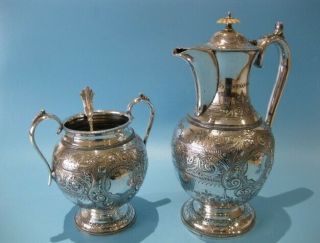 Stunning Large Antique Silver Plated Hand - Engraved Empire Coffee Pot & Bowl