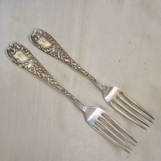 Two Antique Frank W.  Smith Forks,  Unknown Pattern,  Very Heavy 118.  9 Grams; " H "