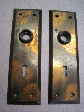 2 Antique Vintage Copper Flash Door Knob Key Hole Lock Plates 1