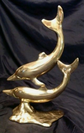 Vintage Brass Dolphins Sculpture 11 - 1/2 " Tall,
