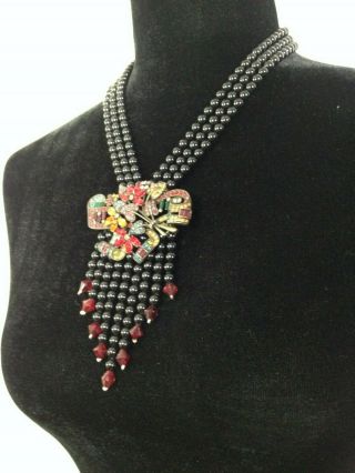 Heidi Daus Vintage Triple Strand Beaded And Crystal Floral Necklace
