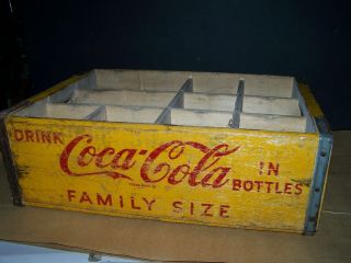 Vintage Coca - Cola Wooden Family Size Bottle Crate Yellow Old