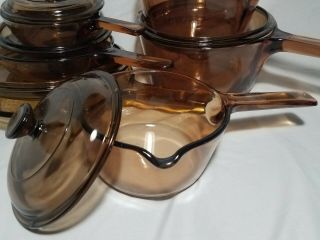 Vtg 11 Pc.  Corning Ware VISIONS Amber Vision Cookware Set,  Lids Most Lk - Nw j8 2
