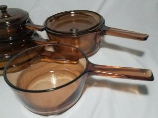 Vtg 11 Pc.  Corning Ware VISIONS Amber Vision Cookware Set,  Lids Most Lk - Nw j8 3