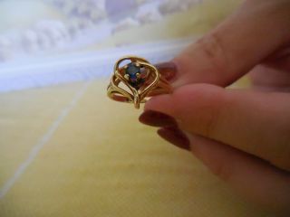 Vintage 14k Solid Yellow Gold Sapphire Double Heart Ring