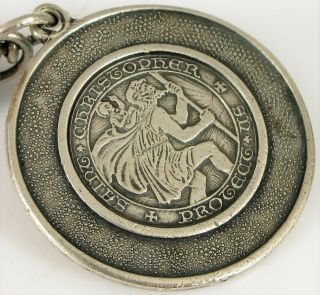 Antique Sterling Silver Saint Christopher Protect Us Charm For Bracelet Or Fob