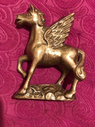 Vintage Brass Pegasus Winged Horse Figurine Statue Paperweight 2.  75”tall.